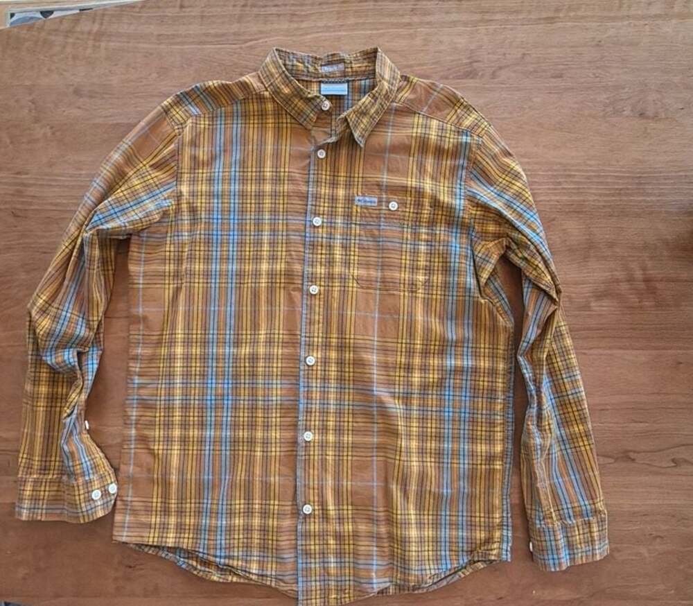 Columbia Men's Regular Fit Long Sleeve Plaid Button Down Shirt Yellow‎ Blue Size